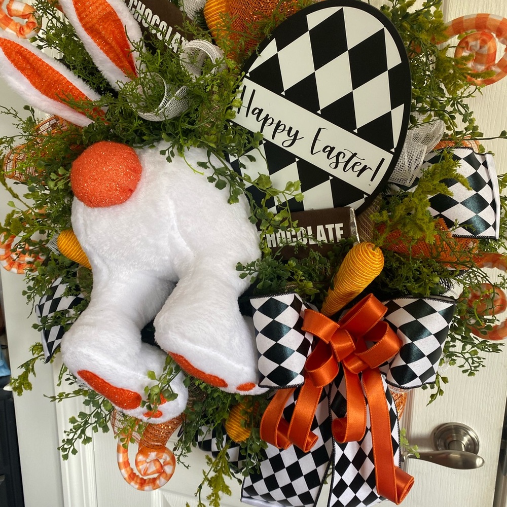 Easter Bunny Wreath with Orange Accents